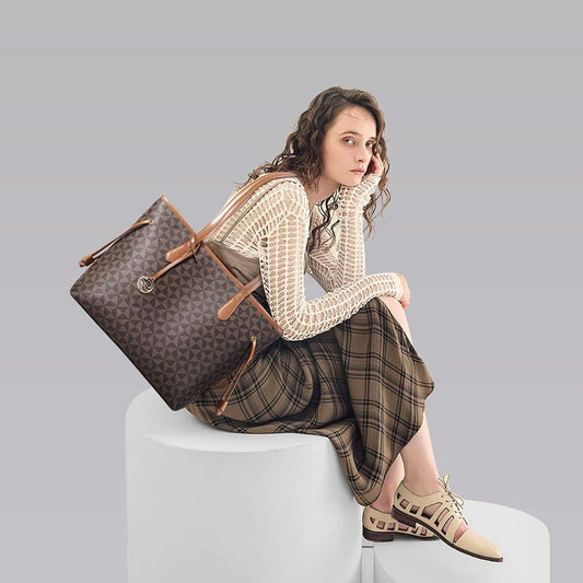 Tote Bag for Women Stylish Handbag Faux Leather Shoulder Bag for Work School Dating, Brown