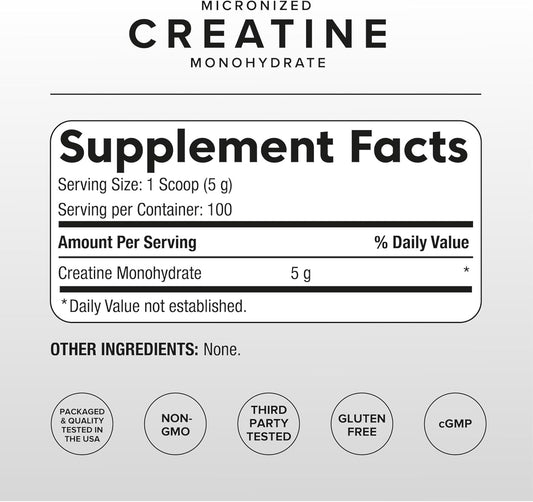 Puregen Labs Micronized Creatine Monohydrate Powder 500G – Pure, Unflavored, No Additives | 5000Mg per Serv (5G) - 100 Servings | Third Party Tested for Quality
