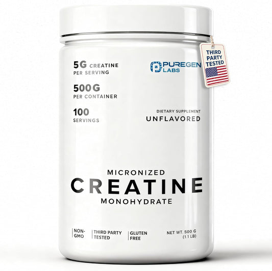 Puregen Labs Micronized Creatine Monohydrate Powder 500G – Pure, Unflavored, No Additives | 5000Mg per Serv (5G) - 100 Servings | Third Party Tested for Quality