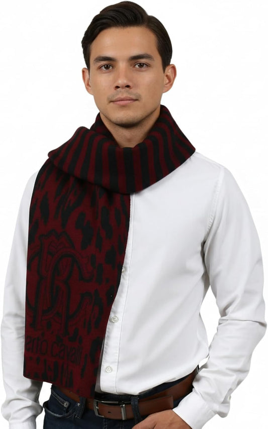 ESZ025 02000 Burgundy Wool Blend Leopard Print Mens Scarf