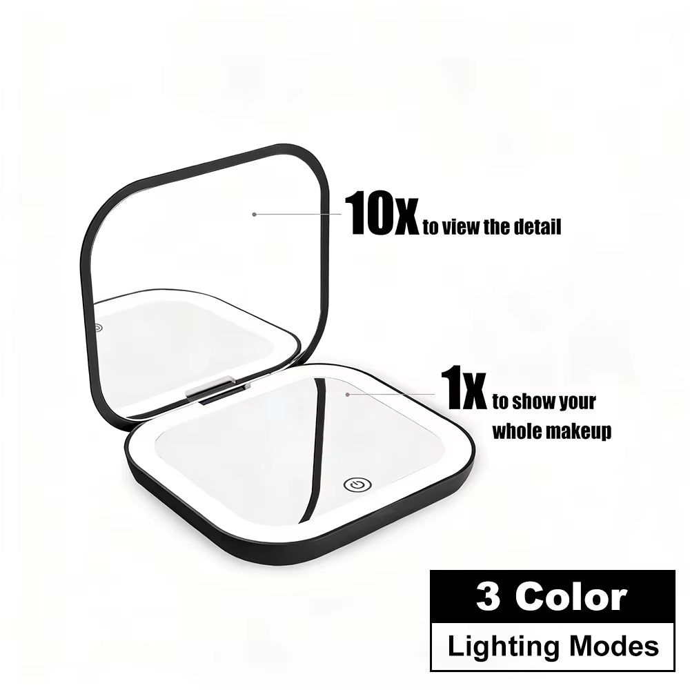 Compact Mirror with Lights, 1X/2X Magnification Portable Folding Handheld Small Pocket LED Travel Makeup Mirror for Gift, Purse