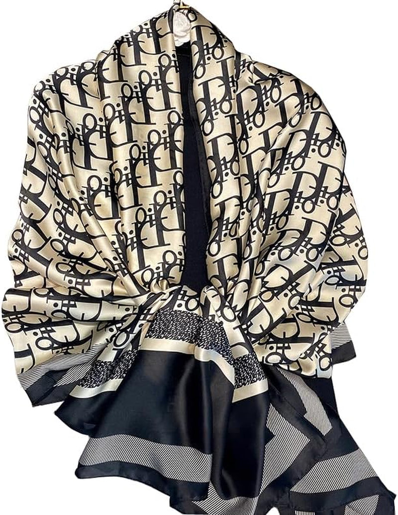 Womens Large Luxury Silk Scarf Satin Summer Scarf Lightweight Fashion Shawl Wrap