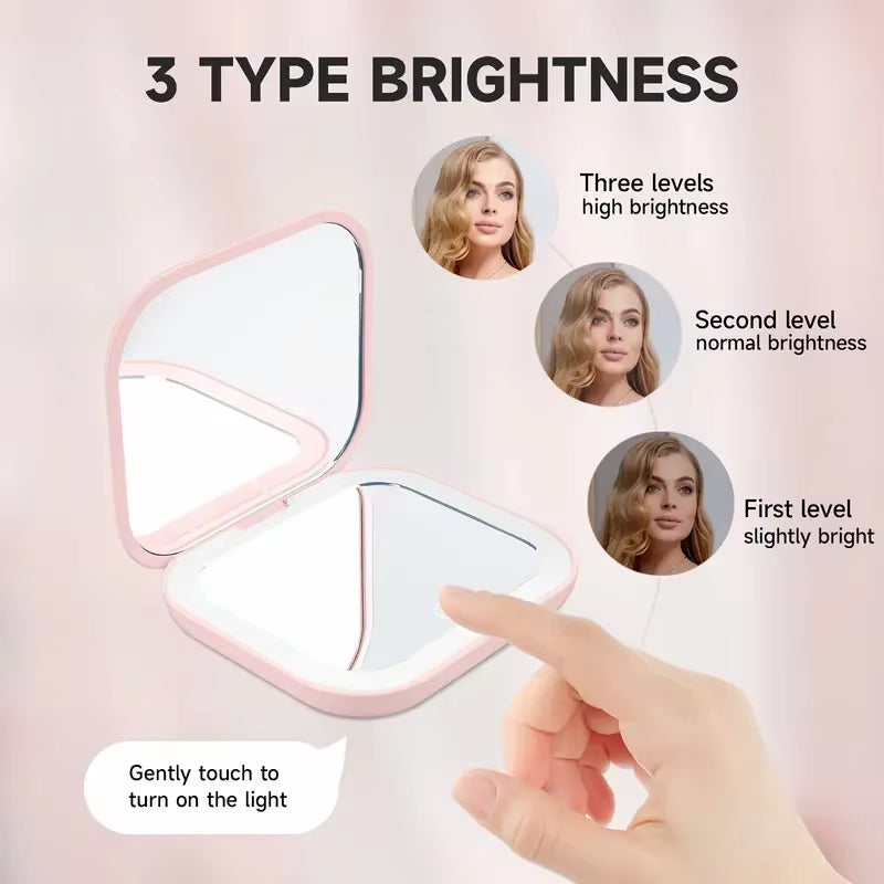 Compact Mirror with Lights, 1X/2X Magnification Portable Folding Handheld Small Pocket LED Travel Makeup Mirror for Gift, Purse