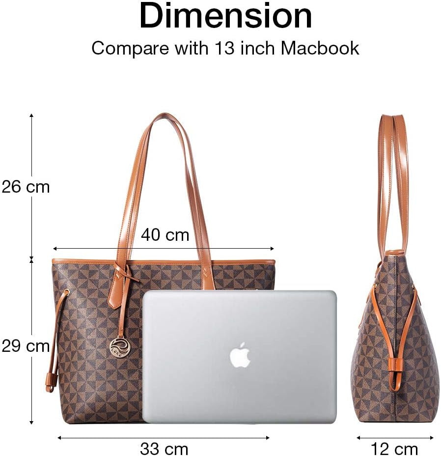 Tote Bag for Women Stylish Handbag Faux Leather Shoulder Bag for Work School Dating, Brown
