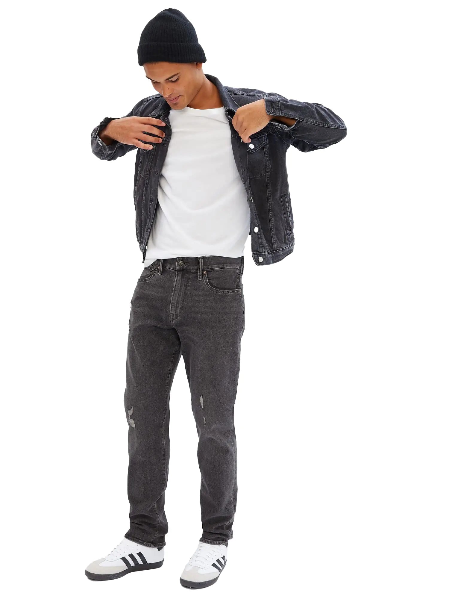 GAP Mens Straight Taper Fit Jeans Black Destroy Wash 38X36