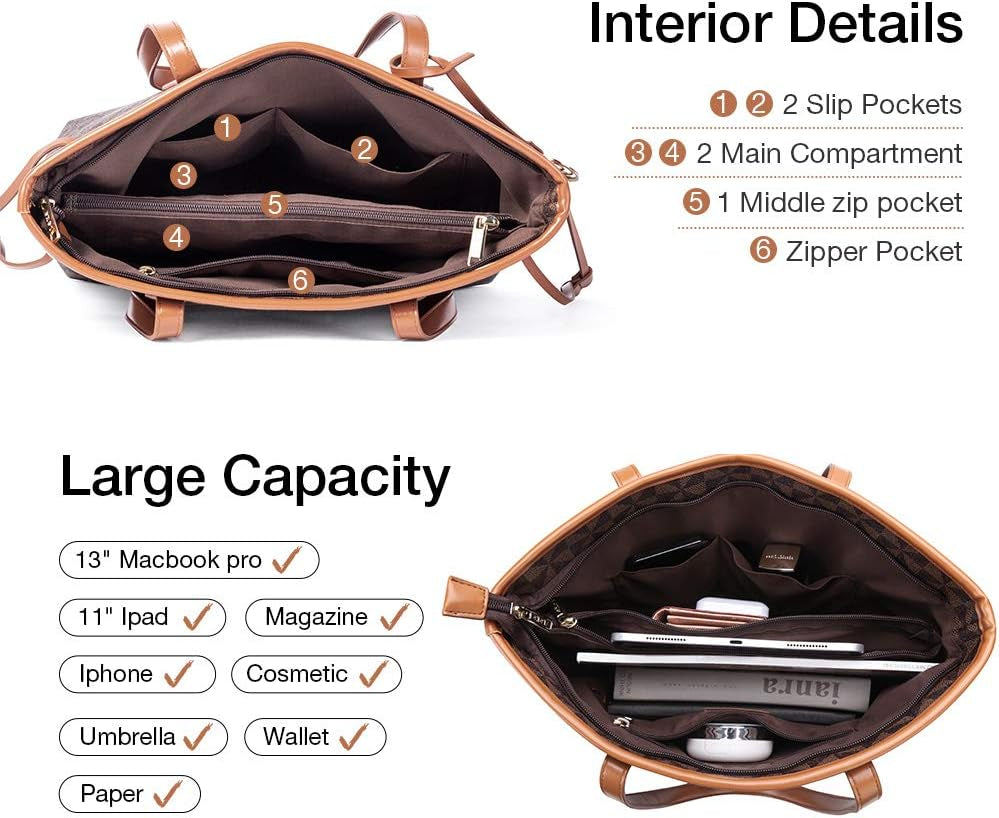 Tote Bag for Women Stylish Handbag Faux Leather Shoulder Bag for Work School Dating, Brown