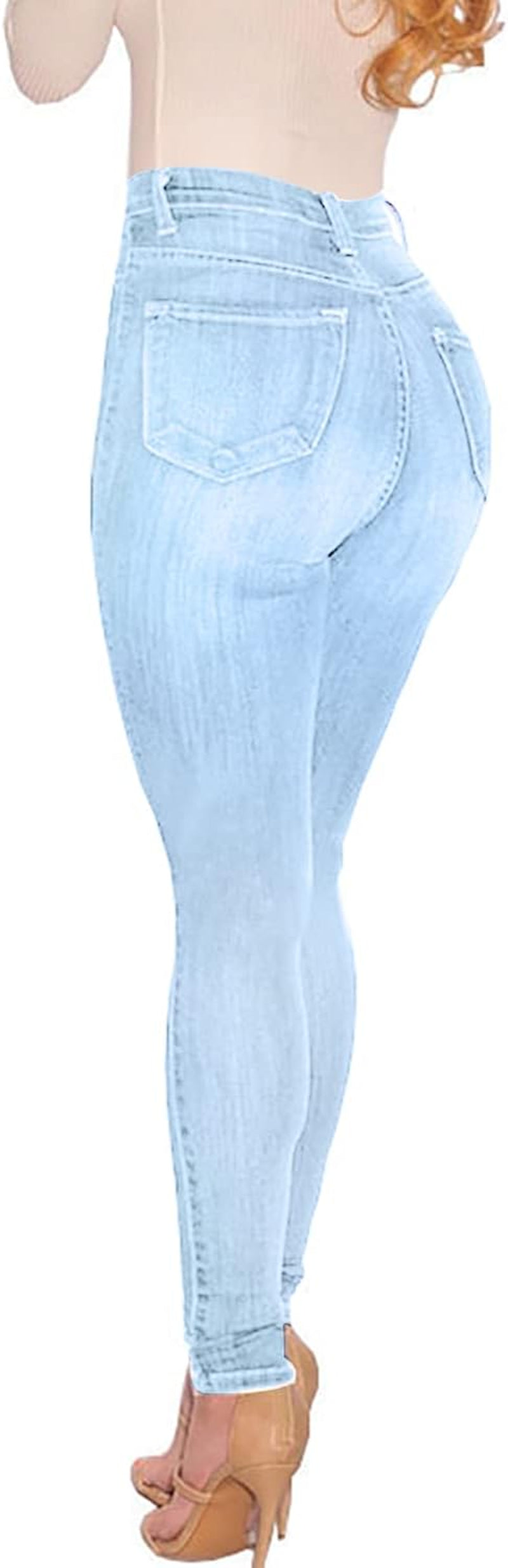 Womens Curvy High Waist Stretch Butt Lifting Skinny Colombian Jeans